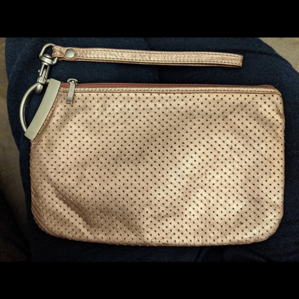 Rose gold GENUINE leather wristlet